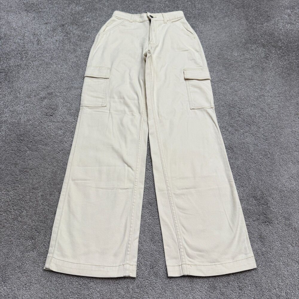 Hollister Dad Cargo Pants Womens Cream Beige 0R 00R W24 Ultra High Rise NWT